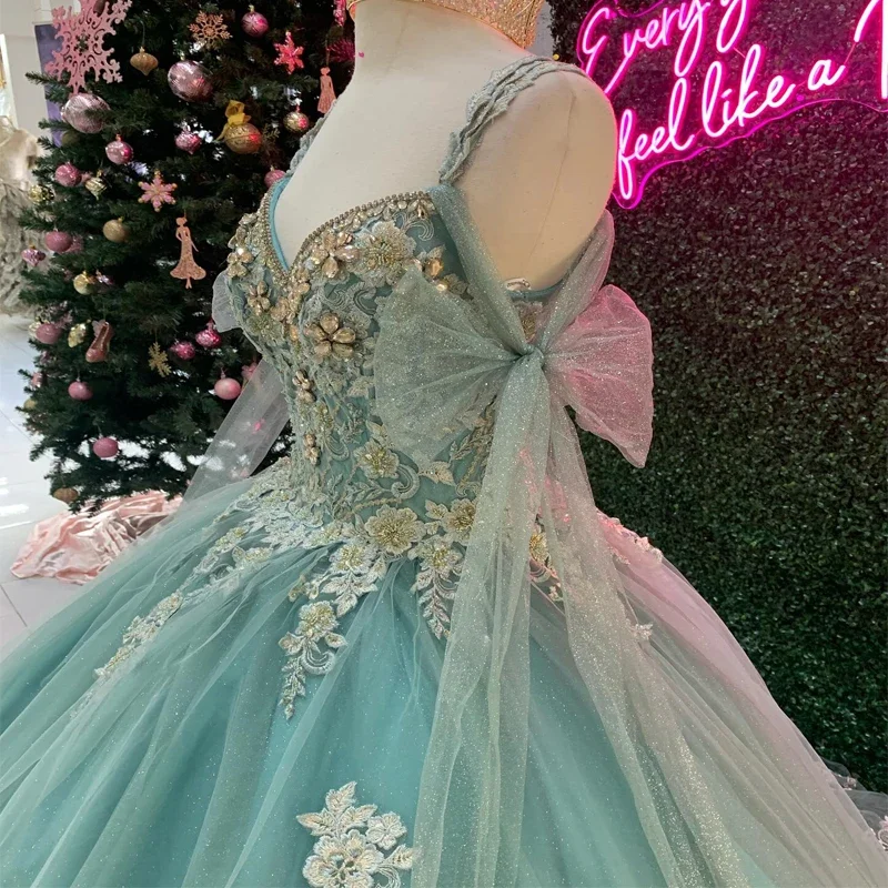 ANGELSBRIDEP-vestidos de Quinceañera de lujo, apliques de cristales, color verde menta, para eventos especiales, fiesta de cumpleaños de princesa, 2025