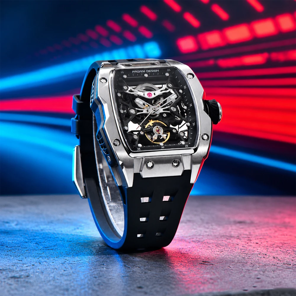 PAGANI DESIGN 42MM New fashion Hollow Back Transparent Movement Luxury Men Watch Sapphire Glass Automatic Men Watches For Men