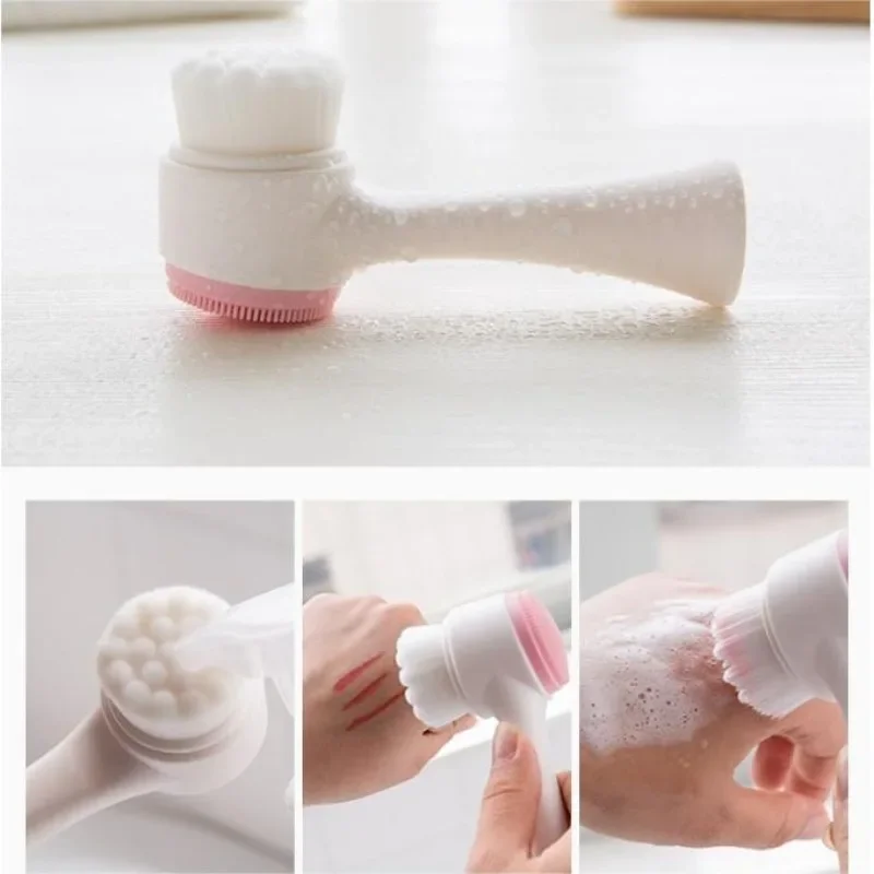 1PC Facial Cleansing Silicone Manual operation Facial Cleansing Brush Soft Bristle Cleaning Brush Double-sided Massage Brush