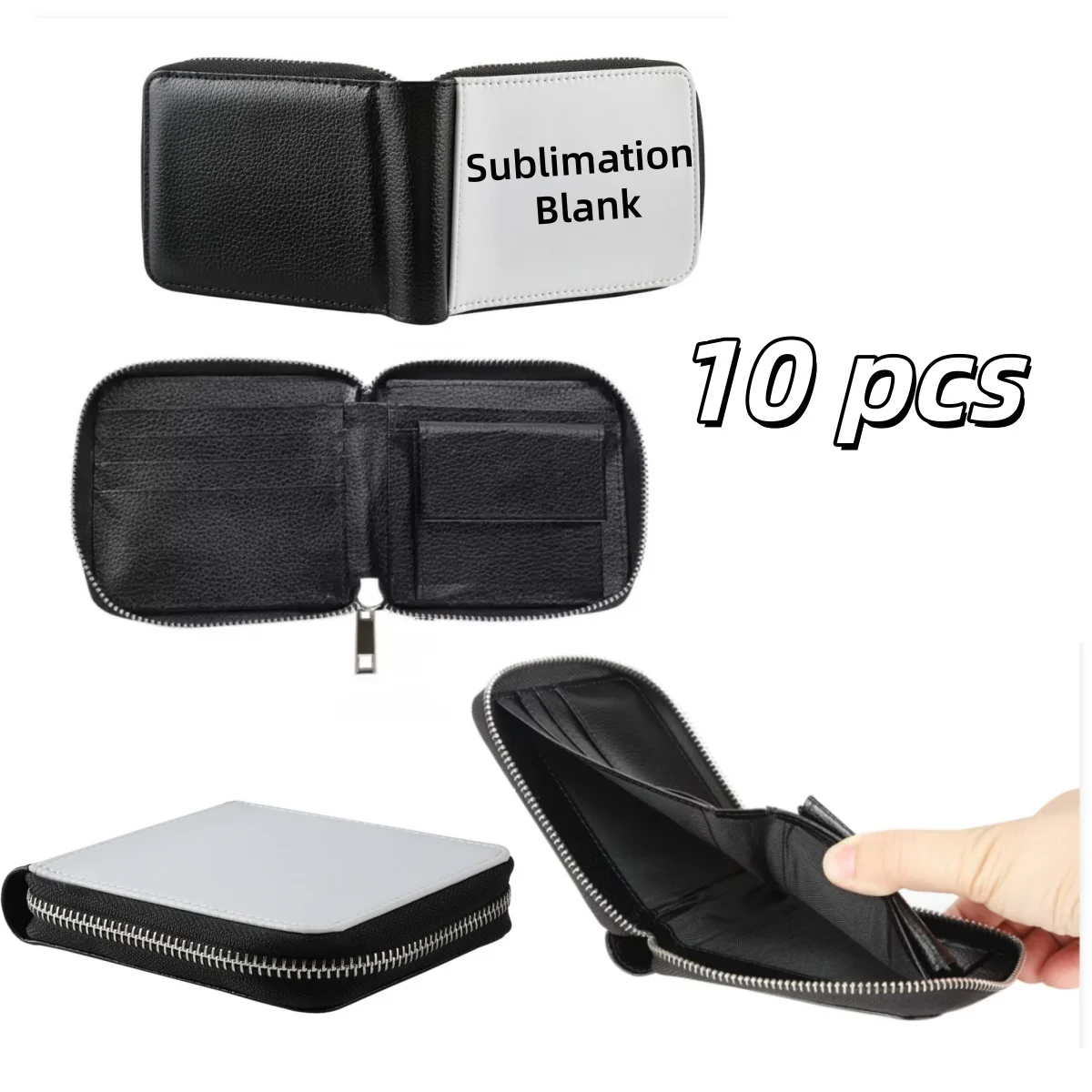 10 Pcs PU Leather Men's Wallet Purse Bi-Fold with Coin Slot Multi-Card Holder for Heat Transfer Print Sublimation Blank Gift