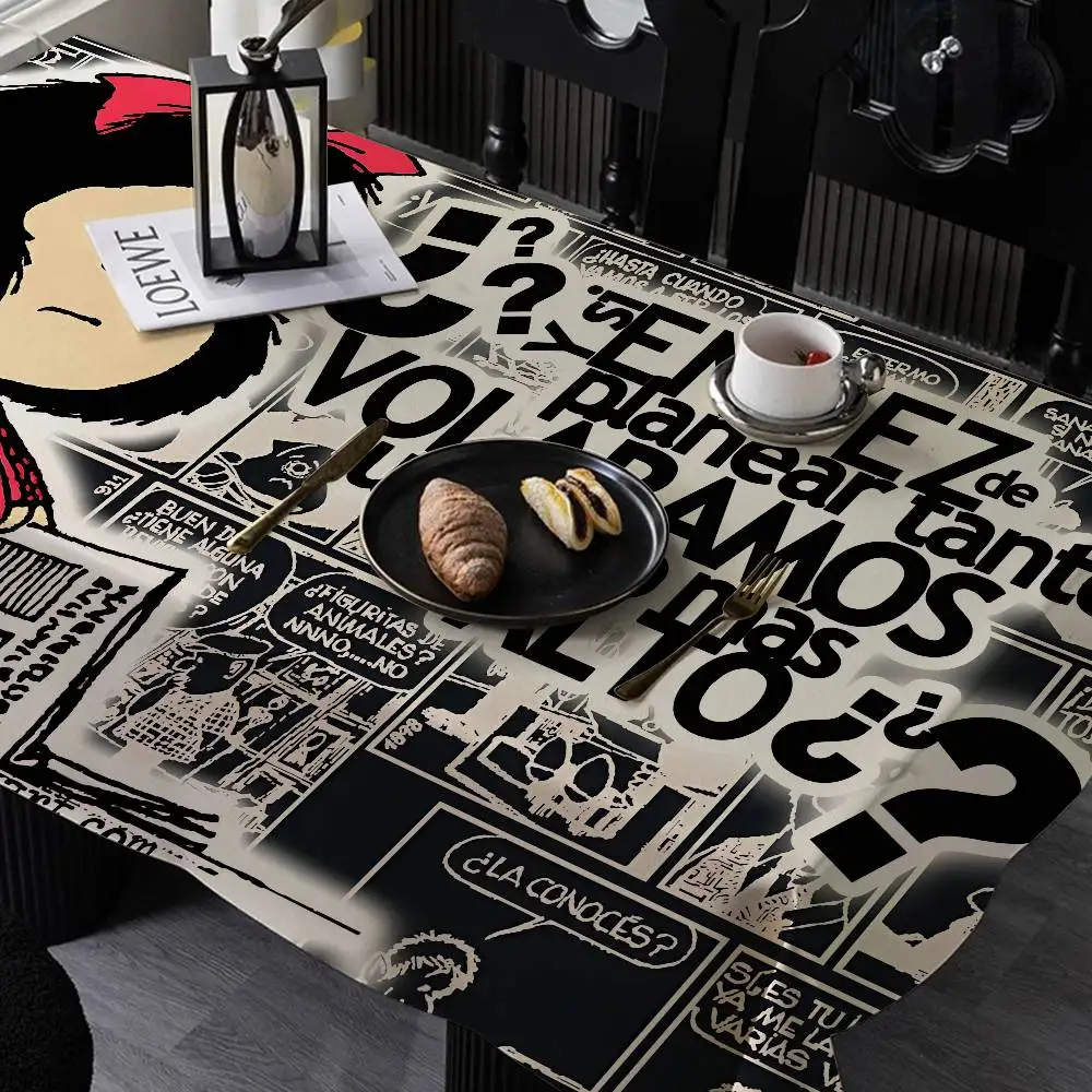 M-Mafalda Girl Rectangle Waterproof Tablecloth Party Decor Farmhouse Kitchen Dining Table Cloth Wedding Decorations