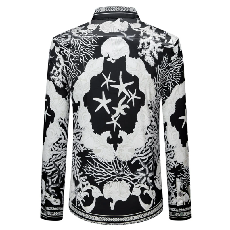 2027 Luxury Printed Silk Long Sleeved Men's Shirt FashionRetro Casual Business Social Shirt Stage Banquet Party Nightclub Shirt