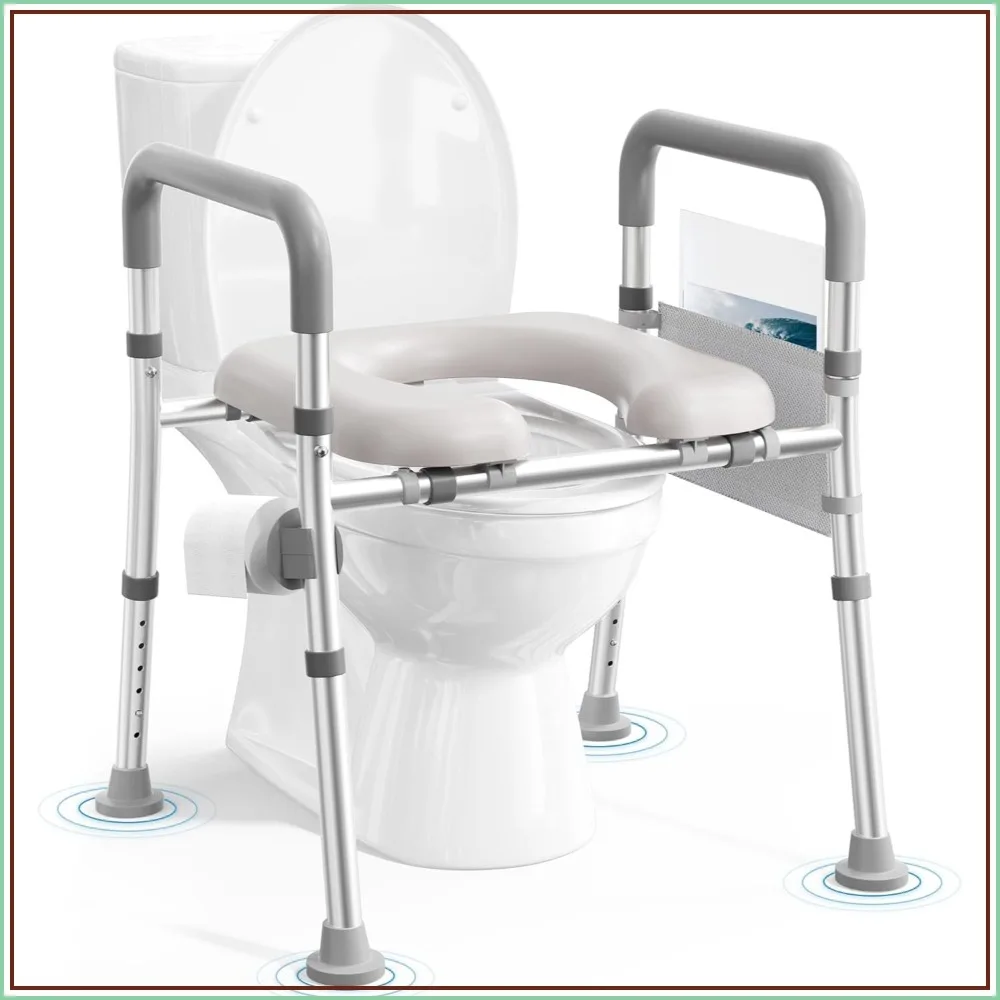 

Elevated Toilet Seat with Handles, Adjustable Height & Width, 400lb Capacity, Non-Slip, Padded Armrests, Fits Any Toilet