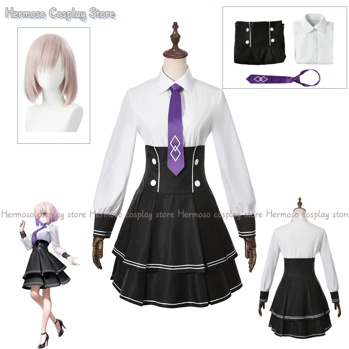 

Fate Frand Order Mash Kyrielight Cosplay Costume Wig 10th Anniversary JK Uniform Shirt Skirt Wig Woman Sexy Carnival Con Suit