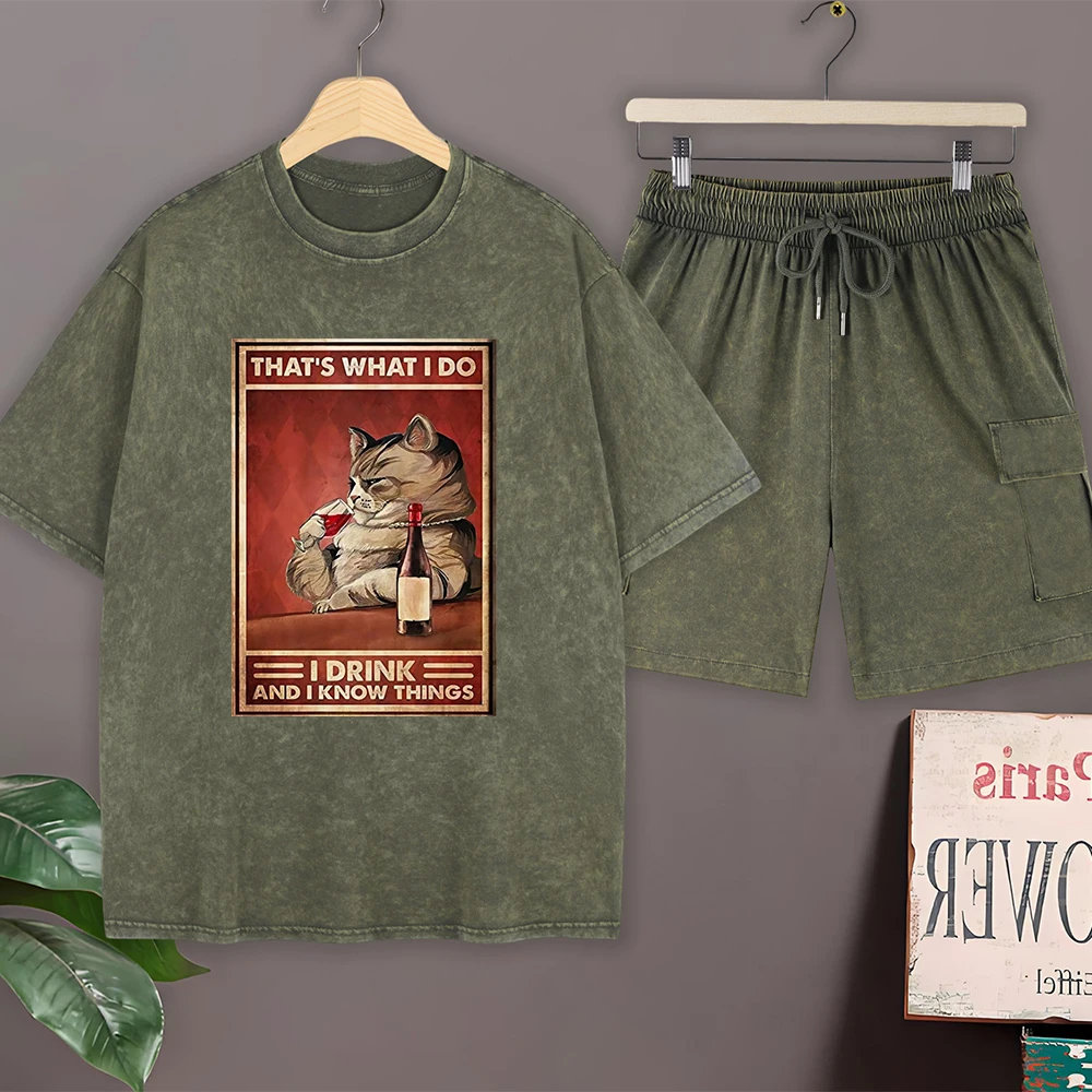 

Мужской летний комплект: футболка оверсайз из хлопка с принтом «Кот — это то, что я делаю», шорты карго, футболка с круглым вырезом и коротким рукавом, повседневные брюки