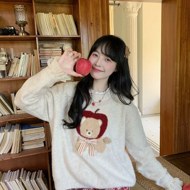 Deeptown Kawaii Sweaters Cartoon Women Harajuku Sweet Knitted Pullovers Autumn Winter Fashion Oversize Cute Aesthetics Sweaters