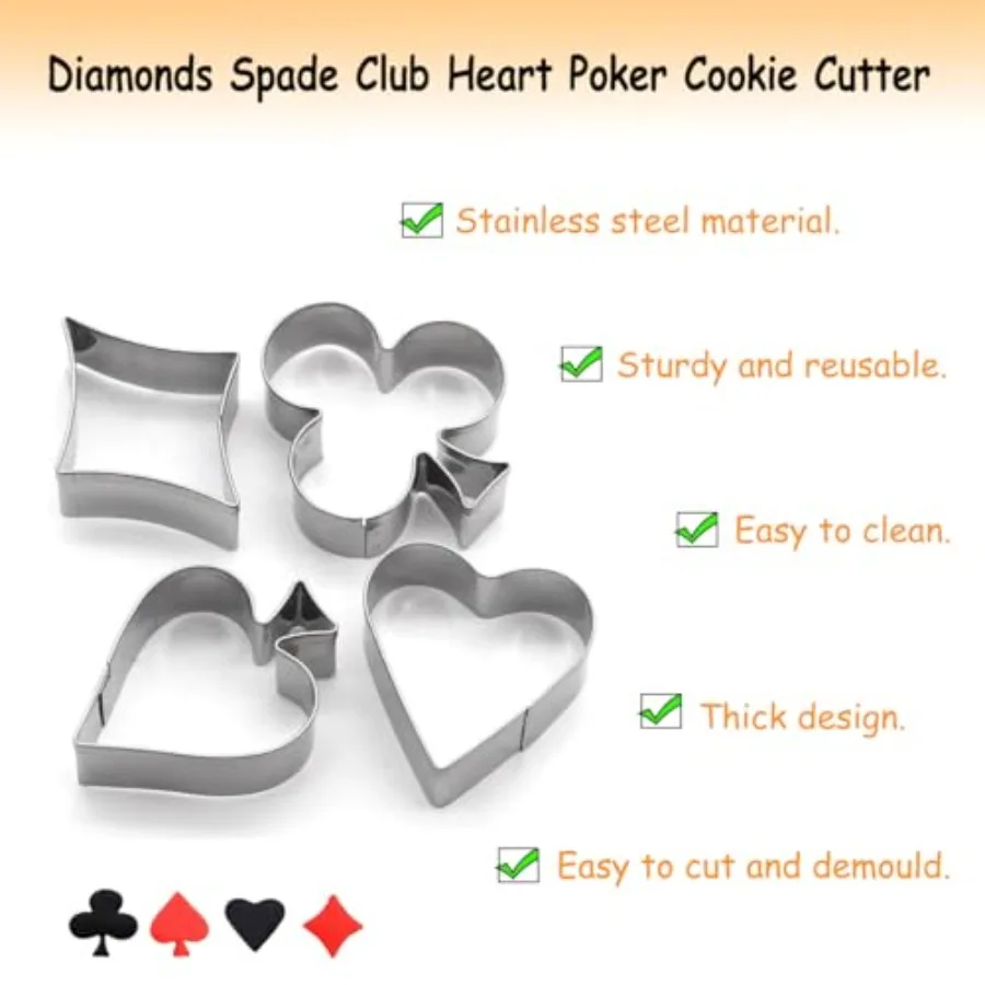 Ce Cutter4 Pieces Poker Stainless Steel Ce Cutters Playing Card Cake Biscuit Decorating Bakeware Tool Diamonds Spade Club Heart