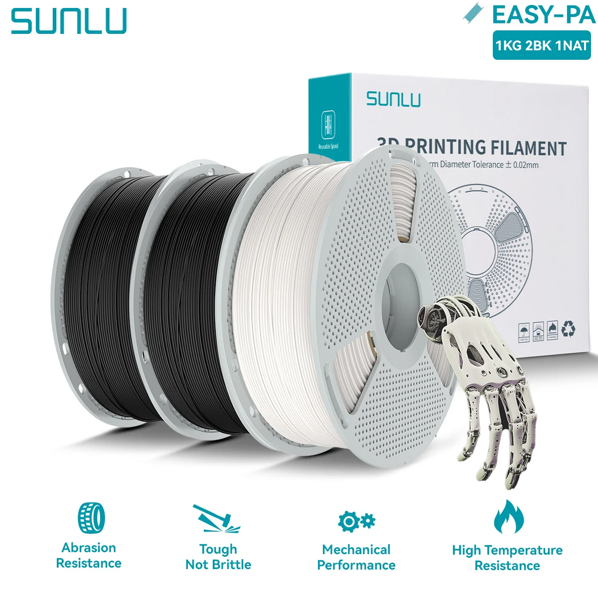 SUNLU PA6-CF/PA12-CF/PC-ABS/Easy PA 3D Technisch Filament 1.75mm Hoge Temperatuur Bestendig Hoge Taaiheid 3D Printer Filament 3KG