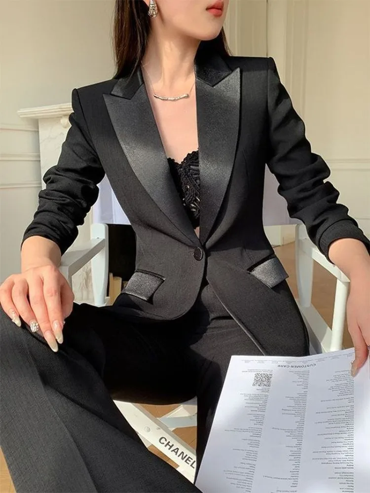 Insozkdg Black Women\'s Pantsuit Long Sleeve Jacket + Pencil Pants Casual Suit Sets Lady Spring Formal Office Blazer 2 Piece Set