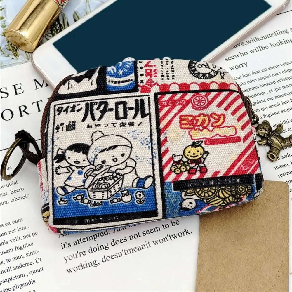 جديد خمر محفظة نسائية للعملات المعدنية الكرتون نمط قماش محفظة صغيرة دائم تغيير المال المنظمون للنساء الفتيات