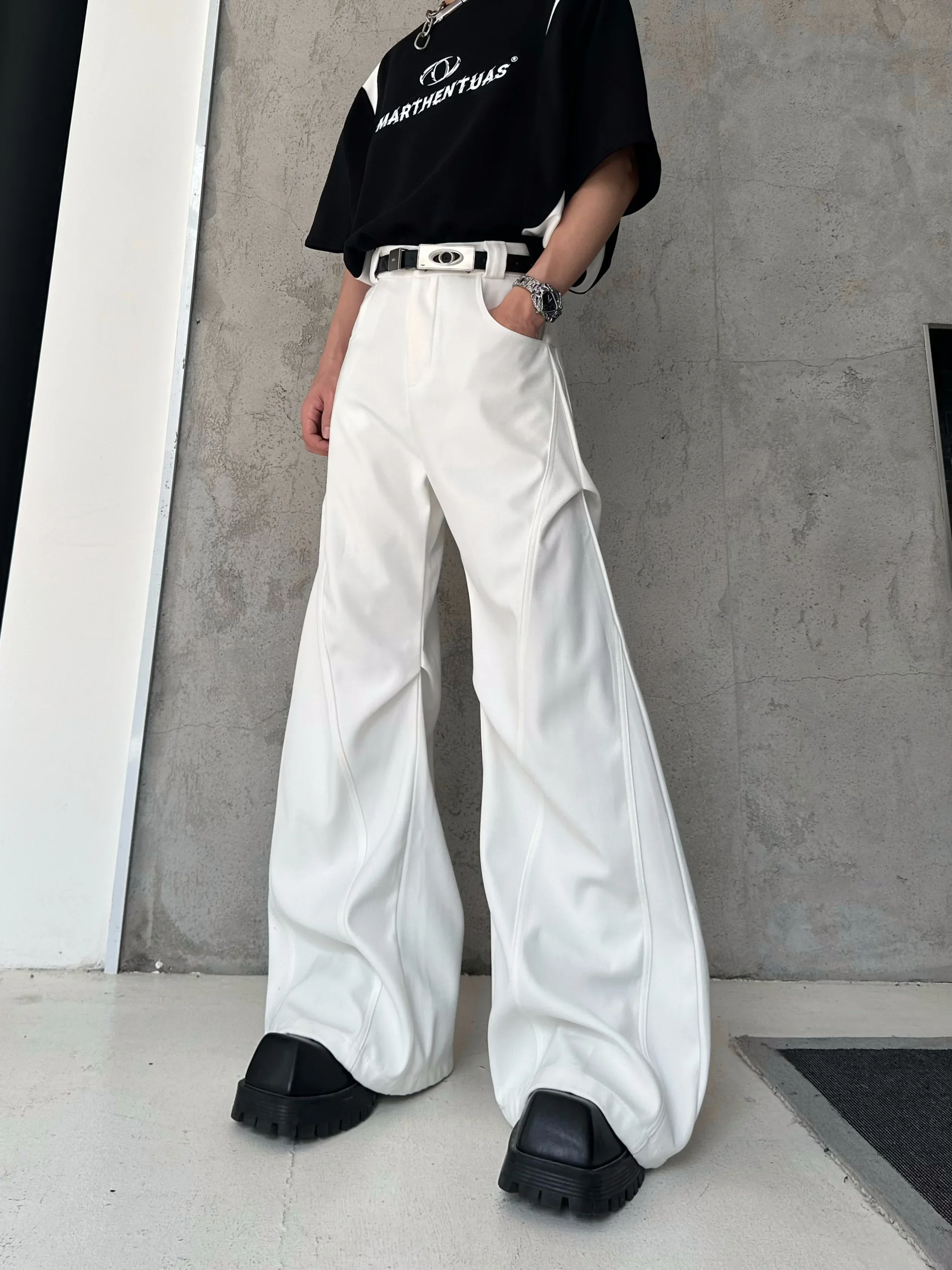 Fashion Wide-leg Micro-flared Trousers 2024 Loose Casual Solid Color Loose Comfort Pocket Blazer Trousers Trendy Male Suit Pants