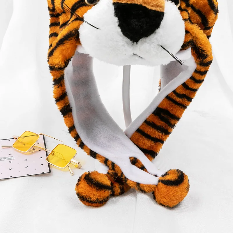 Kinder Erwachsene Cartoon Kappe Kindergarten Eltern-Kind Requisiten Tiger Kopf bedeckung Plüsch Tierhut Hauben für Männer Frauen Jungen Mädchen – Detail 6