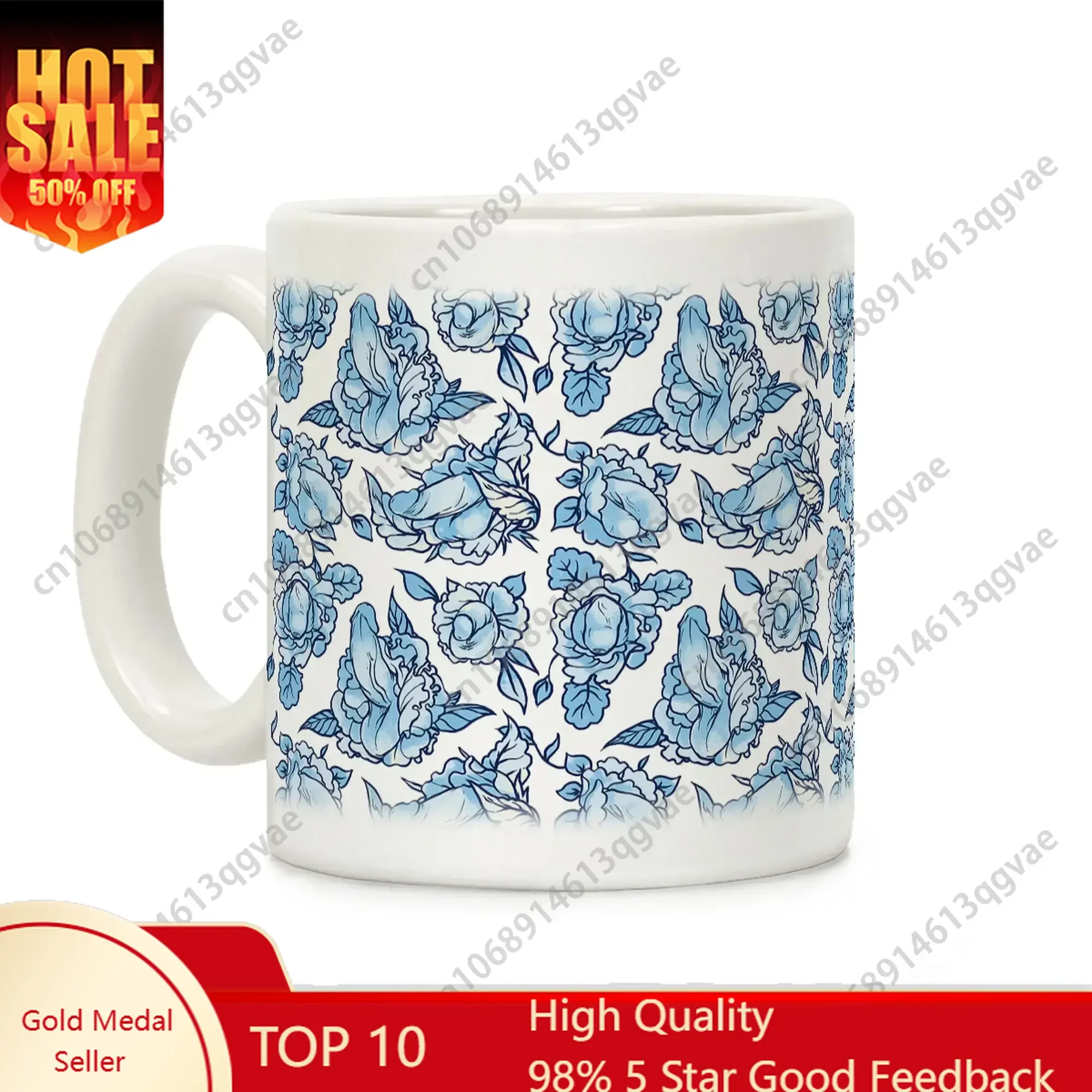 

Floral Blue Ceramic Coffee Mug – Reusable & Washable Drinkware with Handle