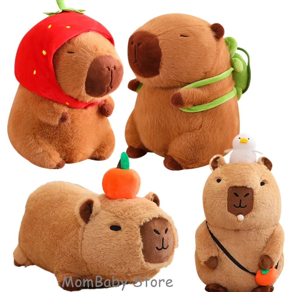 New Fluffy Capybara Plush Toy Kawaii Capybara With Strawberry Headgear Stuffed Animal Doll Pendant Juguetes Birthday Gift