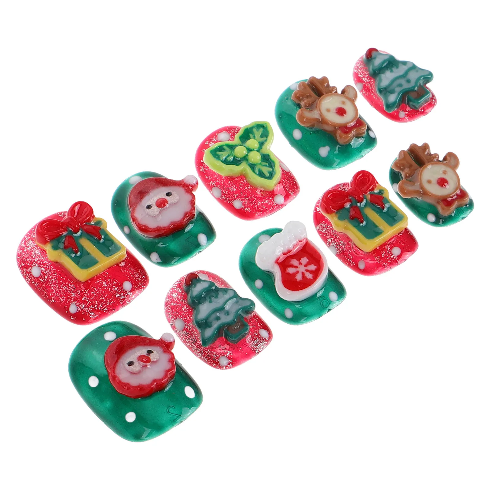

Christmas Short Armor Nail Art Decors Manicure Handmade Fake Nails Full Tips Cover Detachable