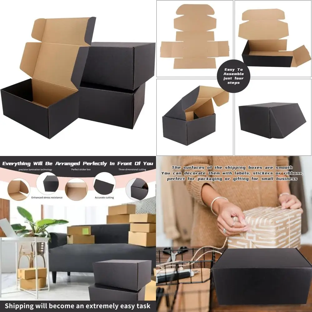 

12 x 9 x 4 Durable Black Cardboard Shipping Boxes with Protective Anti-Impact Design and Elegant Sealing Labels for E-Commerce a