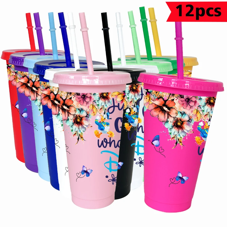 

12PCS/pack Disney, flower, butterfly 26oz multi-color plastic water cup party drinking utensils birthday/back to school gift