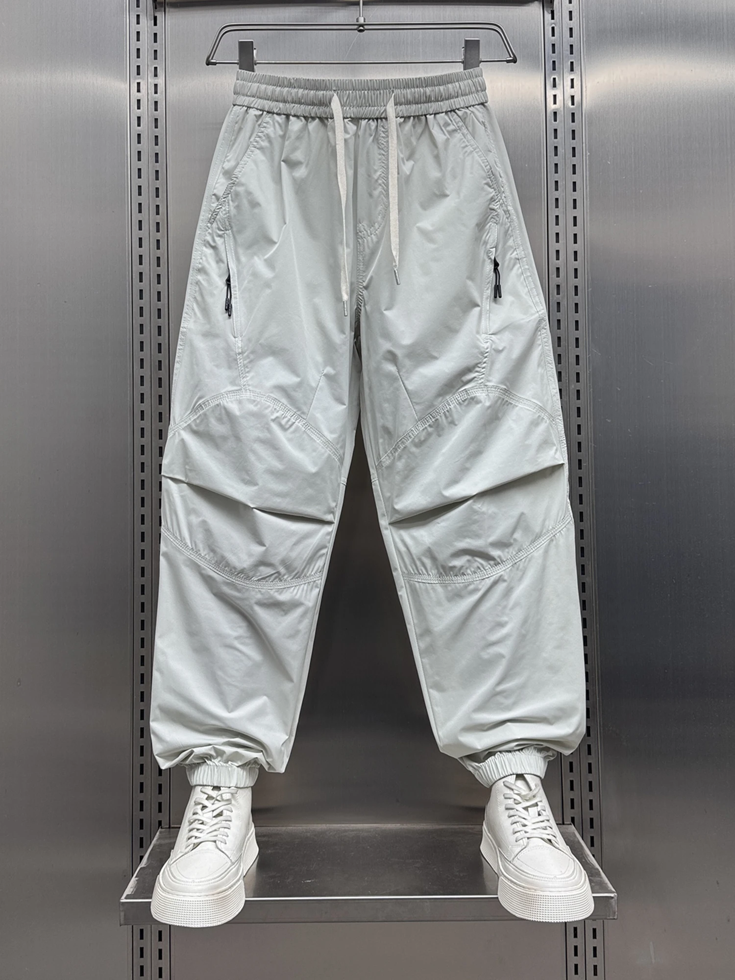 

Summer Thin ket Zipper Sle Work Pants Men's Trendy Patchwork Cuffed Harem Casual Pants Versatile Loose Fit Long Pants