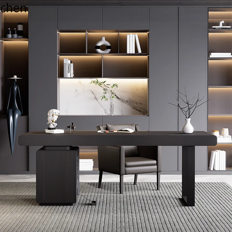 

YXY desk solid wood home living room light luxury modern host hidden cabinet office computer desk