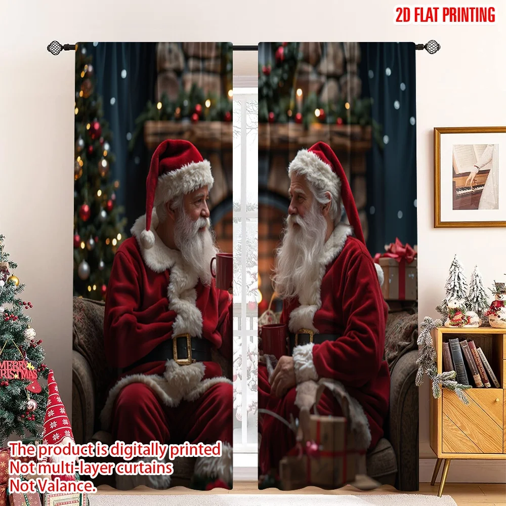 

2pcs 2D flat printing Christmas Curtains Happy Gnomes Cozy Fireplace Fabric Without Electricity Birthday Party for celebrations