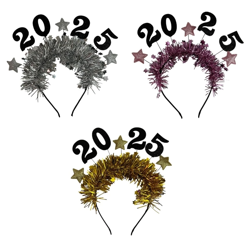 Glittering 2025 Star Celebration Headband Fashion Headwear Fabric Celebration Head Ornament for Holiday Parties Dropship