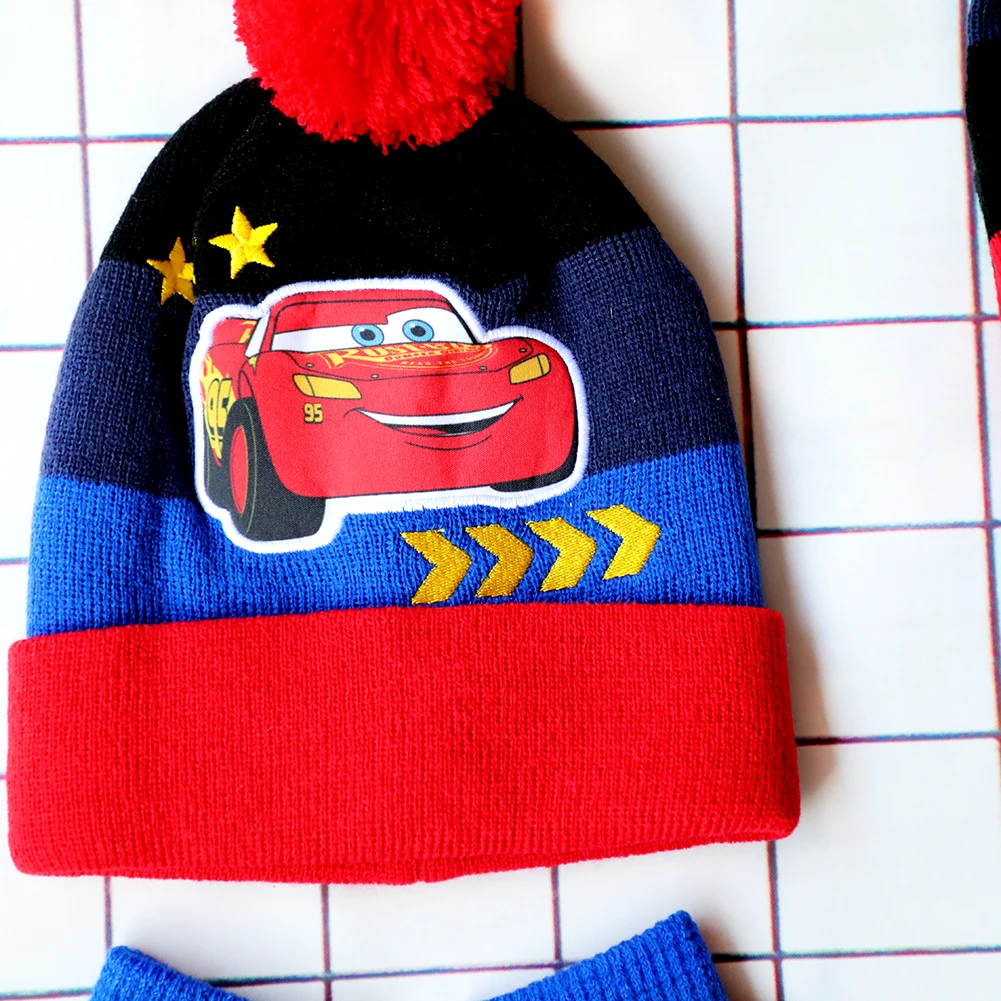 Disney New Autumn and Winter Cute Children Cars Cartoon Scarf Hat glove three-piece Warm Boy Girl Car Child hats