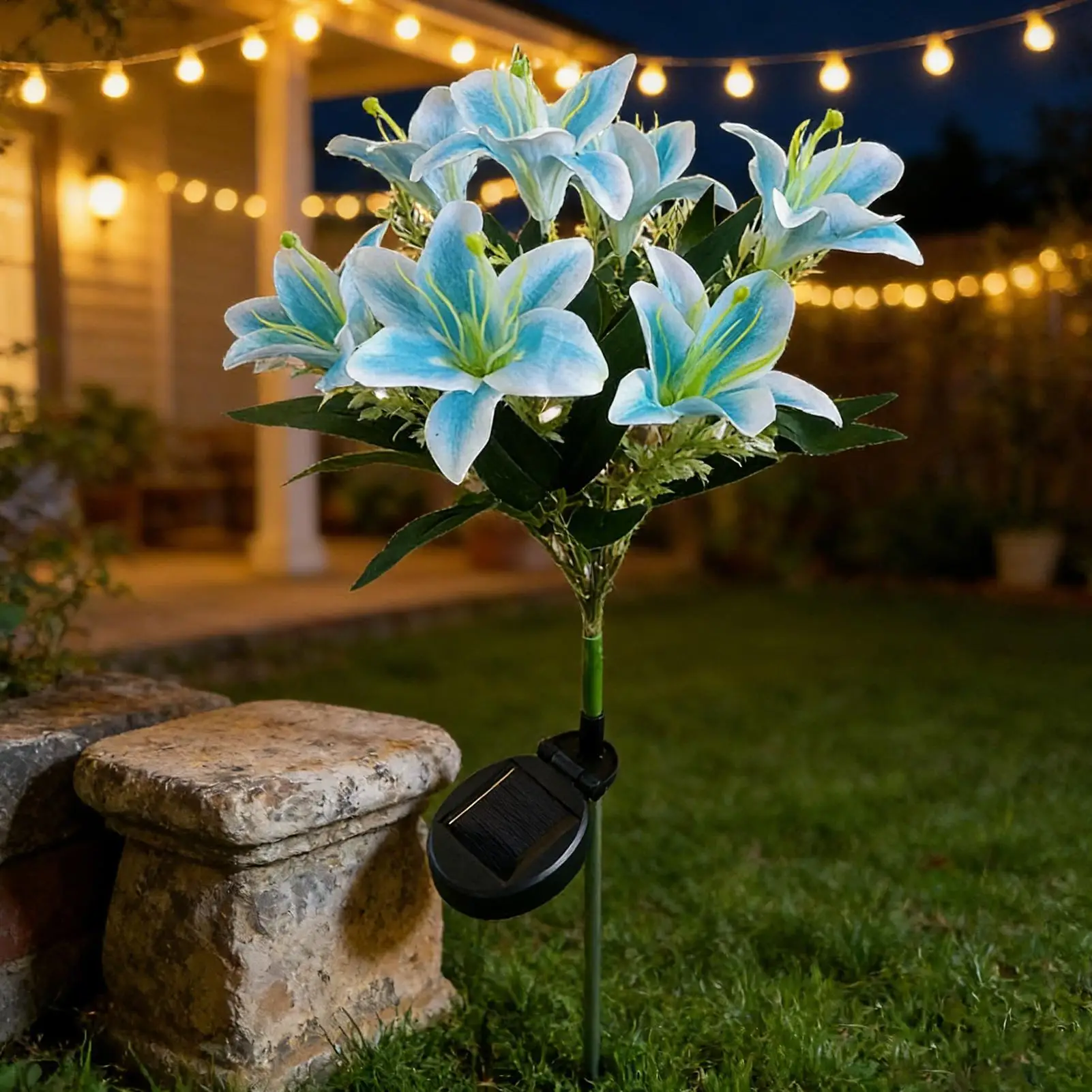 

Солнечные светильники-цветы с 7 головками в виде искусственных лилий, водонепроницаемые, на солнечных батареях, для сада, патио, двора, свадьбы