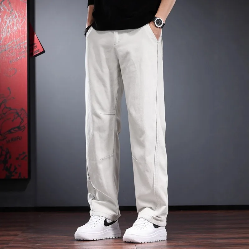 Men-Side-Stitch-Loose-Straight-Jeans-Classic-Washed-Denim-Trousers-Relaxed-Fit-Work-Pants,Streetwear-Casual-Bottoms
