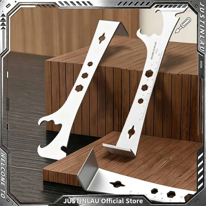 JUSTINLAU Multi‑Functional Bucket Lid Wrench Thick Stainless Steel Pry Board Nail Lifting Hexagonal Wrench Scrape Repair Tool