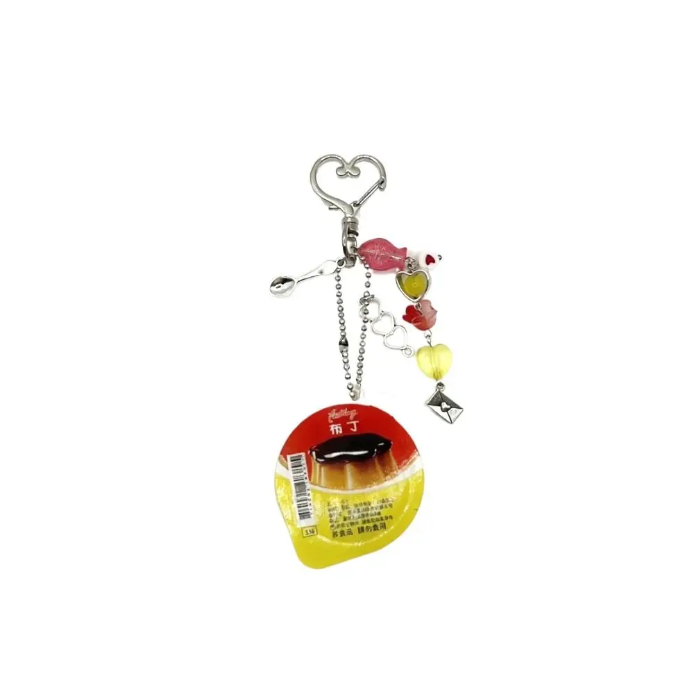 Cute Love Shaped Japanese Pudding Keychain Beaded Y2K Egg Flan Charm Butterfly Bow Flower Star Bag Pendant Backpack Decoration