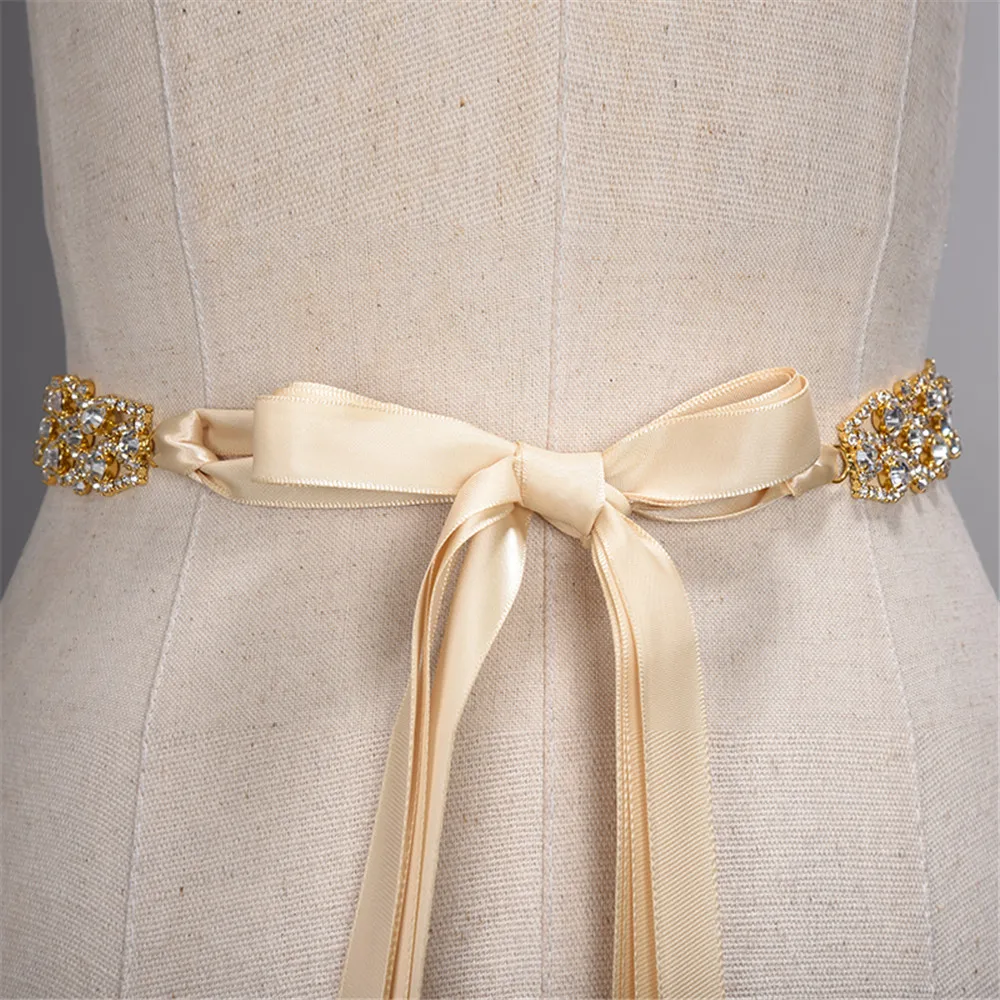 Gold Silver Rhinestones Bridal Belt Diamond Wedding Belt Crystal Long Ribbon Wedding Sash for Dress Accessories In Stock