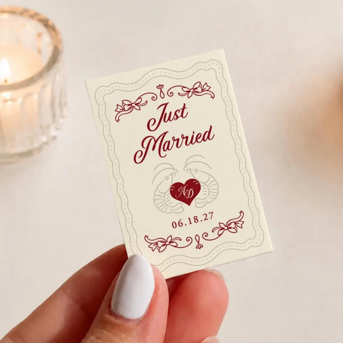 Just Married Wedding Matchboxes Favors Custom  Shrimp Beach Theme Guest Gift Custom Wedding Matches Retro Bridal Shower/Receptio