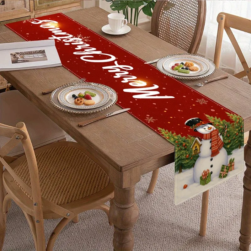 

New Christmas Table Flag Polyester Fabric Winter Snowman Christmas Printing Table Mat Wear-resistant and Durable