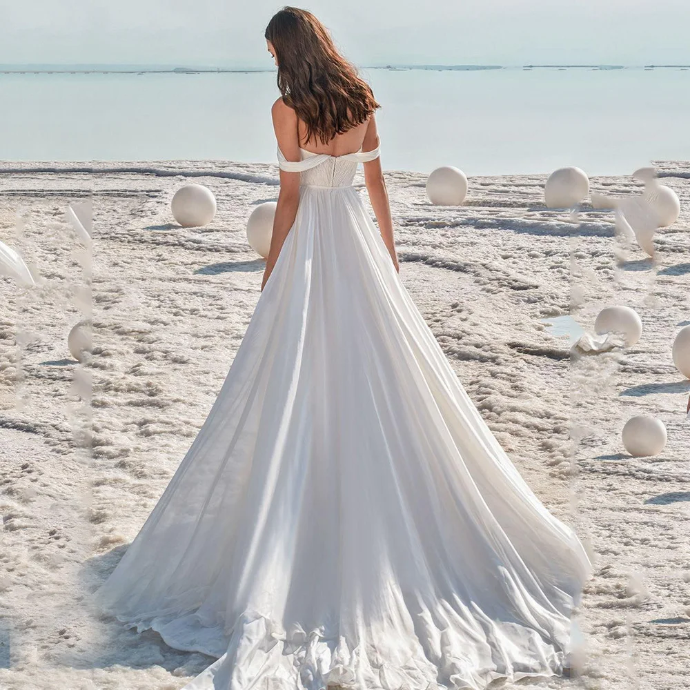 RODDRSYA Boêmia praia de casamento de manga longa e flácida de neve doce vRODDRSYA Boho Vestidos De Casamento Praia Longo Puffy Mangas Chiffon Querida Vestido De Casamento Varrer Trem Custom Made Split Vestido De Noiva