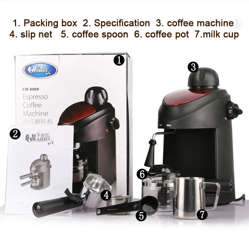 Бытовая полуавтоматическая итальянская кофемашина, многофункциональная маленькая коммерческая машина высокого давления для паровой пены с молоком