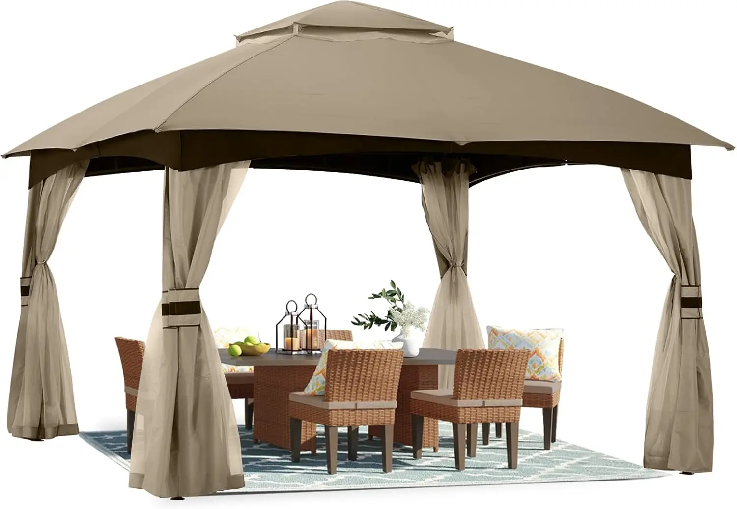 

8x8 Outdoor Gazebo Patio Gazebo with Mosquito Netting Outdoor Canopies for Shade and Rain for Lawn Garden Backyard Deck Khaki