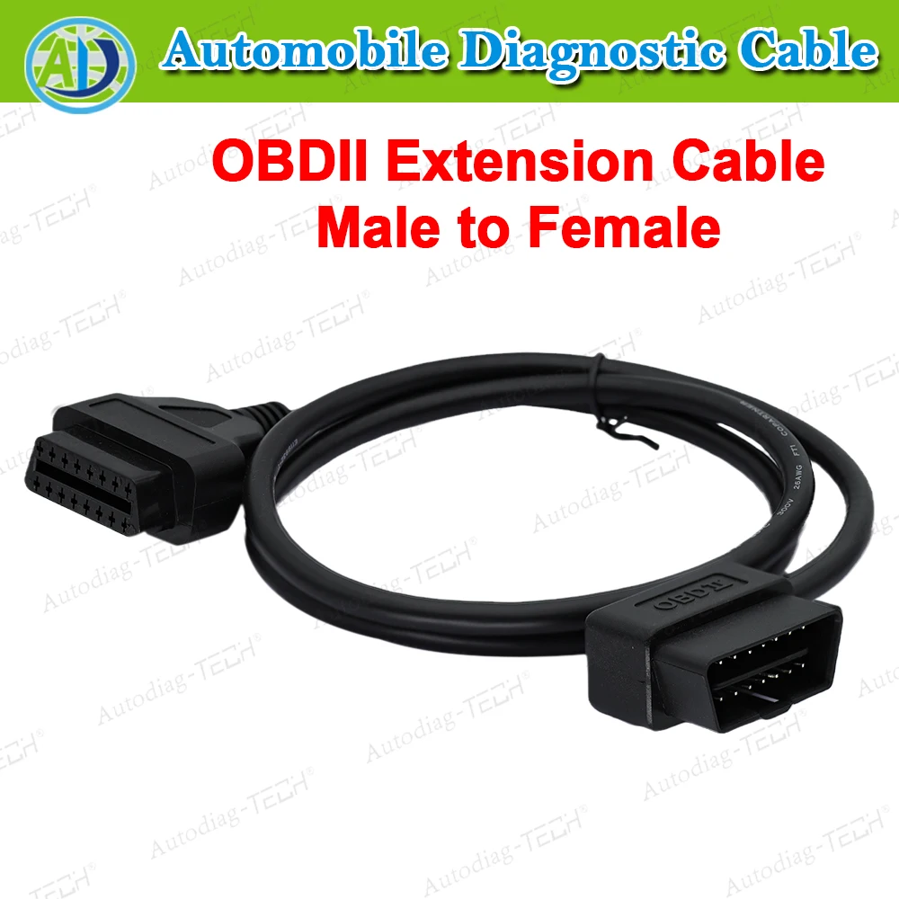 

16-контактный удлинитель OBD2, прямоугольный для автомобильного диагностического инструмента, диагностический кабель OBDII, удлинительный кабель адаптера «папа-мама»