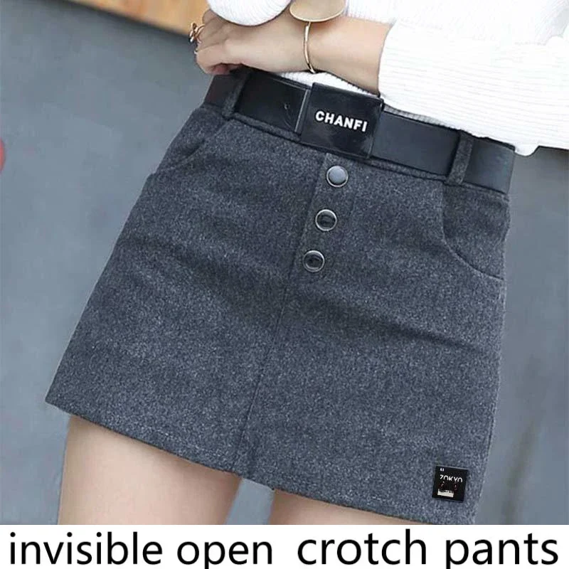 Open-Crotch Pants Slimming Short Culottes A- line Skirt Women's Korean Style Casual Pants Invisible Zipper Dating Essential