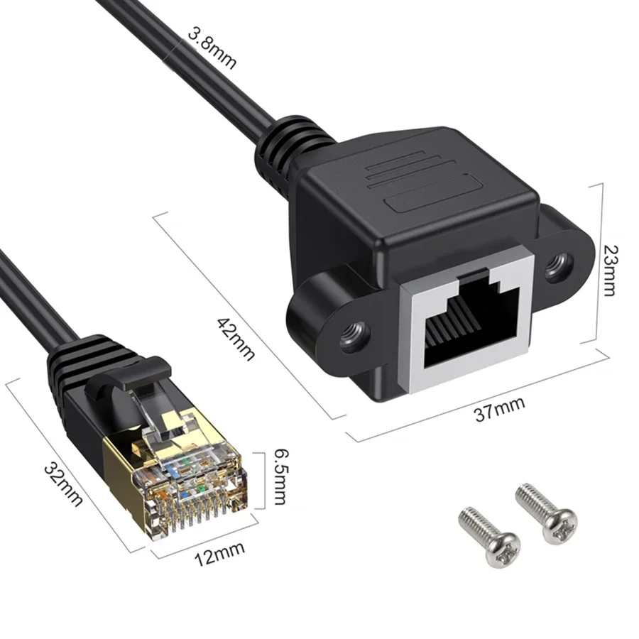 Cable de extensión Ethernet Cat8 con tornillo de montaje en Panel RJ45 40Gbps Cat 8 6 5 macho a hembra RJ 45 CAT6 adaptador de Cable de red RJ45