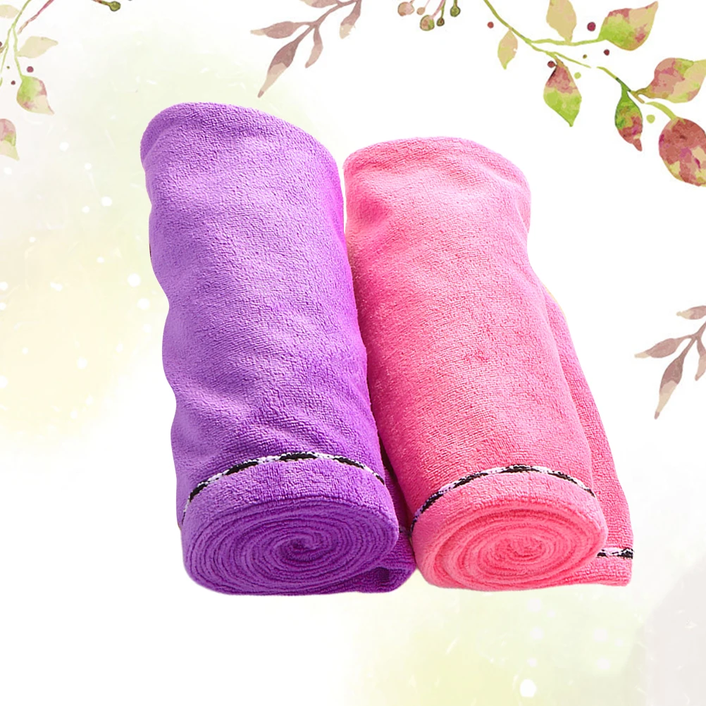 

2pcs Dry Hair Cap Microfiber Hair Drying Turban Rosy Deep Purple Lightweight Absorbent Bathroom Supplies Home Gym Travel Towel
