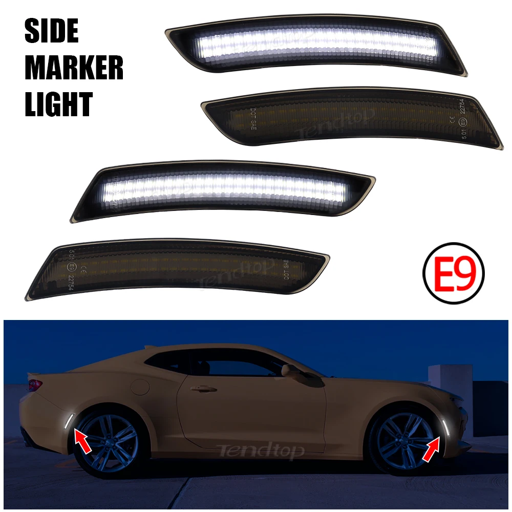 4pcs LED Side Marker Lights Mirror Flashing Turn Signal Lamp Indicator Front Rear Bumper Lights  for Chevy Camaro 2016-2023