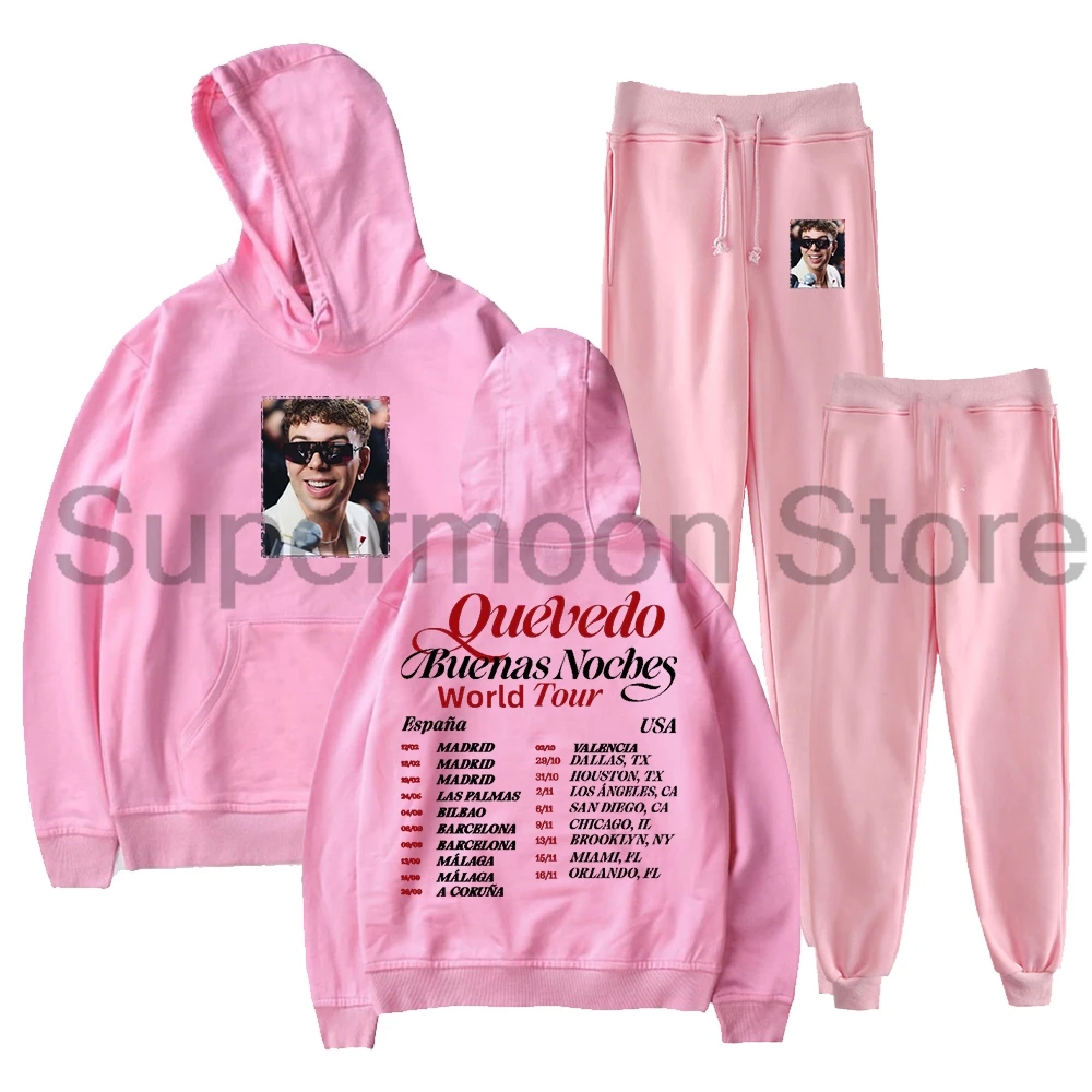 Quevedo Buenas Noches World Tour 2025 moletom com capuz calças jogger conjunto de duas peças moletons + calças de moletom conjuntos de roupas masculin