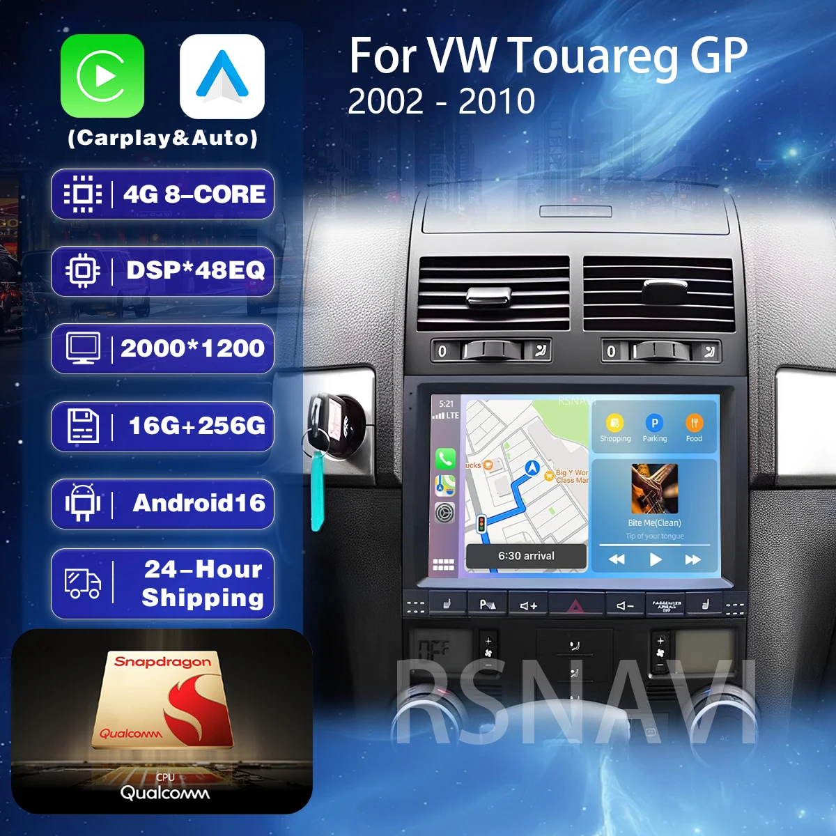 Автомагнитола Android 16 Carplay Auto с 2K экраном для Volkswagen Touareg I 1 GP 2002-2010, 2DIN, Wi-Fi+4G