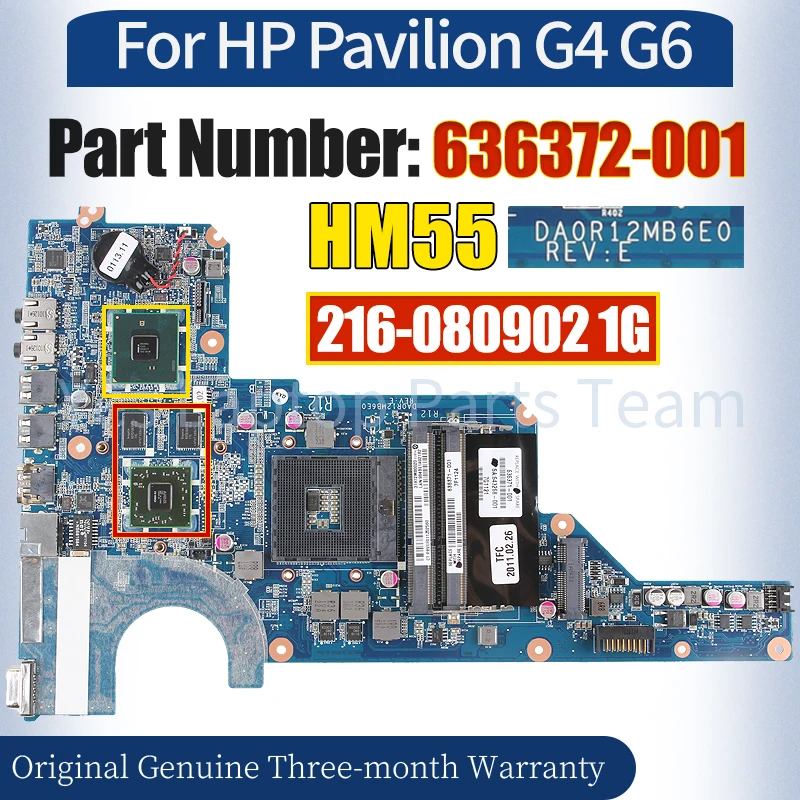 

DA0R12MB6E0 For HP Pavilion G4 G6 Laptop Mainboard 636372-001 216-0809024 1G HM55 100％ Tested Notebook Motherboard