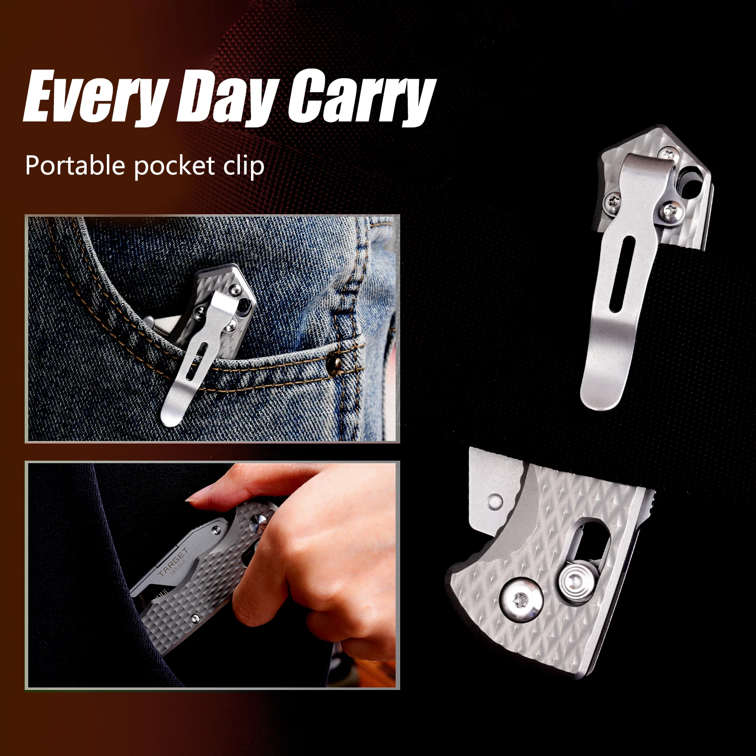 TGZUO Titanium Folding Utility Knife, EDC Pocket Knife with Clipk, Lightweight Box Cutter W/10PCS Razor Blades (TARGET DESIGNS) view 6