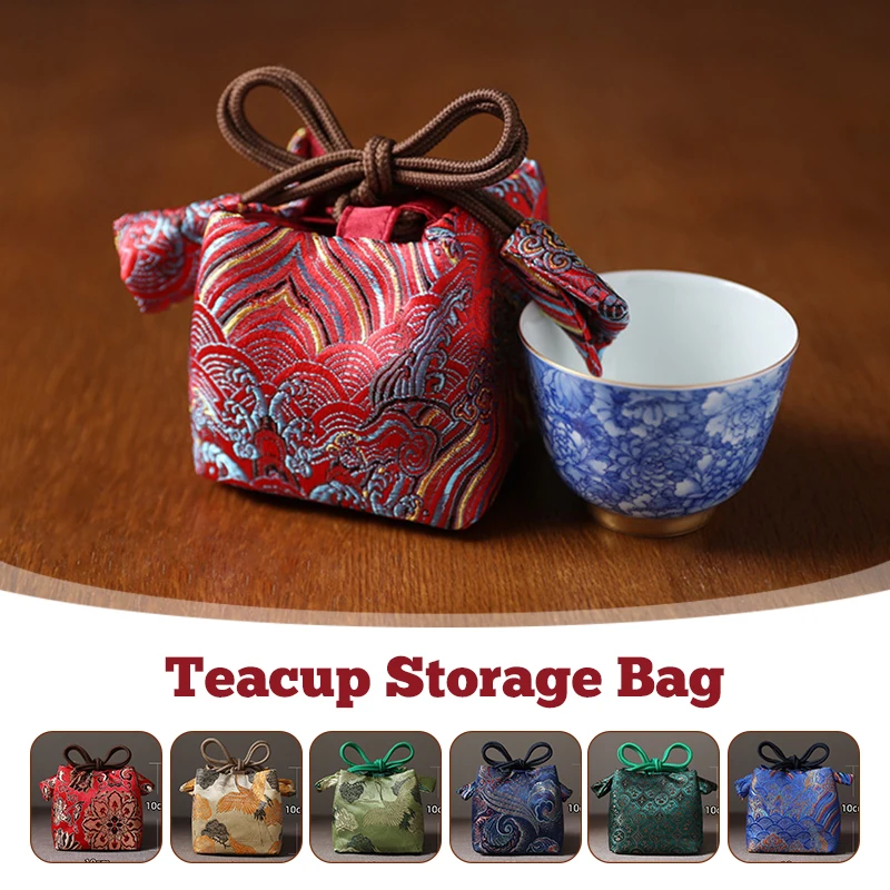 

Vintage Brocade Fabric Teaware Storage Bag Tea Cup Bag Portable Zen Tea Ceremony Travel Bag Cup Storage Organizer Pouch