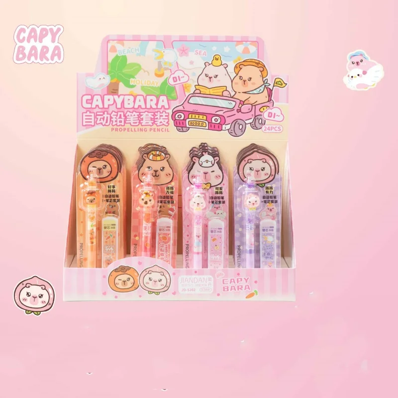24set/lot Kawaii Capybara Mechanical Pencil Set Cute 0.5MM Drawing Writing Automatic Pen School Office Supplies