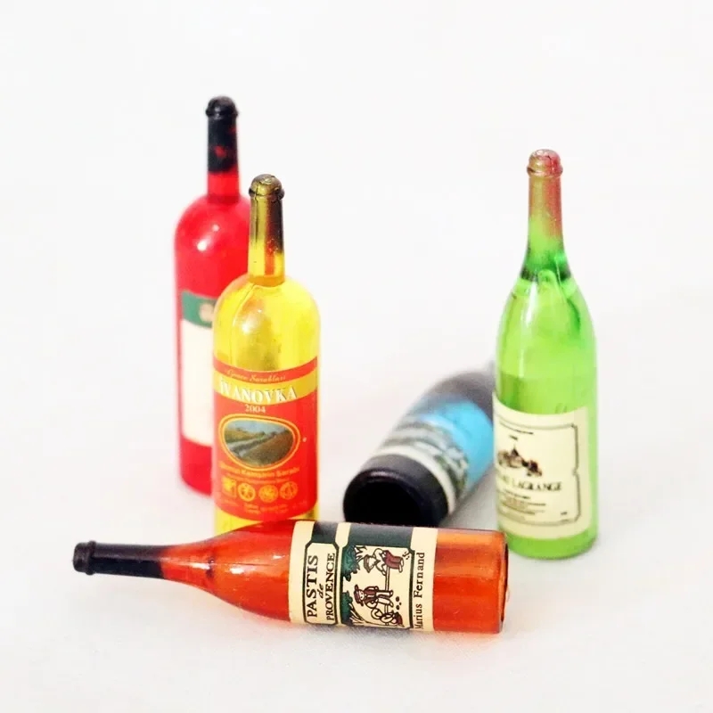 5Pcs Miniature Dry Red Wine Bottle Model Dollhouse Creative Pocket Props DIY Accessories for Bar Scene Decoration