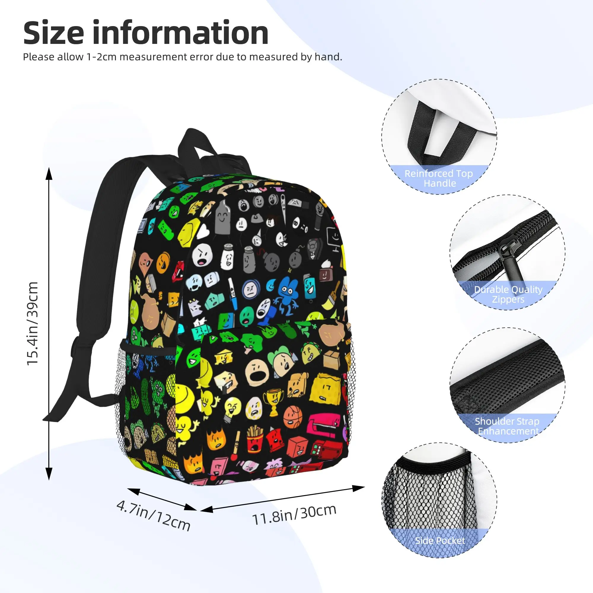Classic BFDI Inanimate Insanity All Characters Transparent Backpack Hot Sale Daypack BookBag Shoulder Bags School Bag