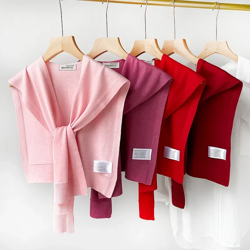 

2026 Spring Autumn High End Solid Color Knitted Wool Small Shawl Korean Fashion Thin Knotted Vest Outer Decoration Wholesale